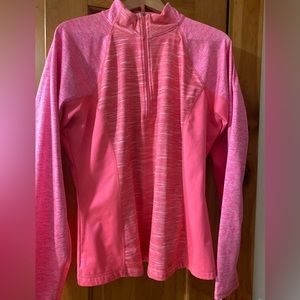 PULLOVER TEK GEAR Sweatshirt Qtr Zip Tunic Fitted Pink Spandex Yoga Sports XL